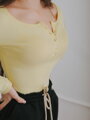 Damen Langarm-T-Shirt in gerippten Design gelb