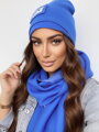 Luxuriöses VSB Sweatstoff-Set Schal + Mütze blau