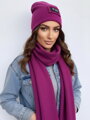 Luxuriöses VSB Set aus Sweatstoff: Schal + Mütze, Pflaume