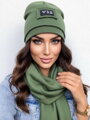 Luxuriöses VSB Sweat-Set Schal + Mütze, olivgrün