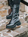 Damen Schnürstiefel aus Echtleder B-02 schwarz