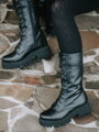 Damen Schnürstiefel aus Echtleder B-02 schwarz