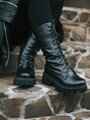 Damen Schnürstiefel aus Echtleder B-02 schwarz