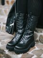 Damen Schnürstiefel aus Echtleder B-02 schwarz