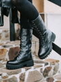 Damen Schnürstiefel aus Echtleder B-02 schwarz