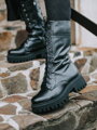 Damen Schnürstiefel aus Echtleder B-02 schwarz