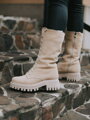 Zeitlose Damenstiefel aus echtem Leder B-02 creme