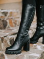 Damen Lederstiefel mit Absatz LOTTA schwarz glänzend