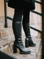 Damen Lederstiefel mit Absatz LOTTA schwarz glänzend
