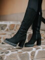  Schwarze Damenstiefel aus echtem gebürstetem Leder LOTTA