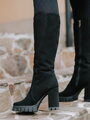  Schwarze Damenstiefel aus echtem gebürstetem Leder LOTTA