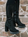  Schwarze Damenstiefel aus echtem gebürstetem Leder LOTTA