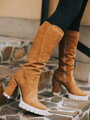 Trendige Senfstiefel aus echtem gebürstetem Leder LOTTA