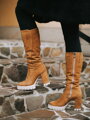 Trendige Senfstiefel aus echtem gebürstetem Leder LOTTA