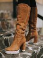 Trendige Senfstiefel aus echtem gebürstetem Leder LOTTA