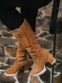 Trendige Senfstiefel aus echtem gebürstetem Leder LOTTA