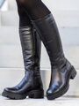 Damen Lederstiefel mit Plattform AFRODYTA schwarz glatt