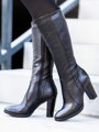 Damen Lederstiefel mit Absatz Ema 08 schwarz glatt