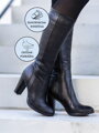 Damen Lederstiefel mit Absatz Ema 08 schwarz glatt