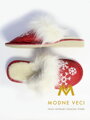 Warme Damen Pantoffeln Modell 62 Schneeflocken rot