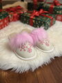 Warme Damen Pantoffeln Modell 21 rosa Schneeflocken