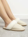 Dámske kožené papuče krémové model 113 s kožušinou 