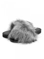 Offene Damen Hausschuhe Modell mit Pelz grau