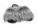 Offene Damen Hausschuhe Modell mit Pelz grau