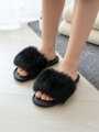 Offene Damen Hausschuhe Modell mit Pelz schwarz