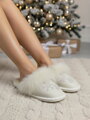 Warme Damen Pantoffeln Modell 20 weiße Schneeflocken