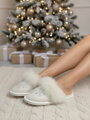 Warme Damen Pantoffeln Modell 20 weiße Schneeflocken