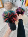 Offene Damen Hausschuhe Modell mit Pelz bunt