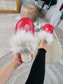 Warme Damen Pantoffeln Modell 62 Schneeflocken rot