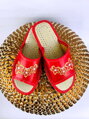 Offene Damen Hausschuhe Modell 95 rot mit Blumen