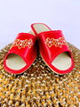 Offene Damen Hausschuhe Modell 95 rot mit Blumen