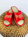 Offene Damen Hausschuhe Modell 95 rot mit Blumen