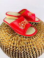 Offene Damen Hausschuhe Modell 95 rot mit Blumen