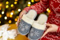 Warme Damen Pantoffeln Modell 22 Filzschneeflocken