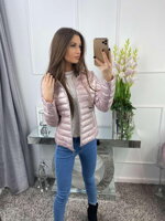 Prešívaná dámska bunda prechodná ružová perleťová