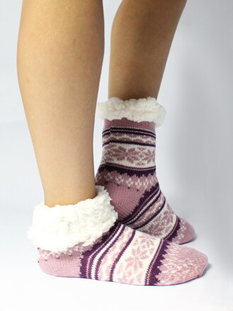 Detské termo protišmykové ponožky svetlo-fialové vzor 14