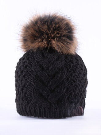 Damen Strickmütze mit Bommel ANIA schwarz