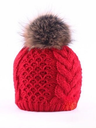 Damen Strickmütze mit Bommel ANIA rot