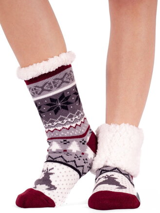 Thermo-Frauen Socken rutschfest bordo-grau gemustert