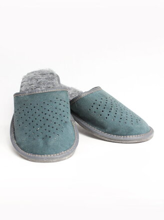 Warme Herren Leder-Pantoffeln Modell 4B blau