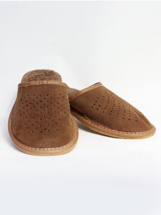Warme Herren Leder-Pantoffeln Modell 4A braun