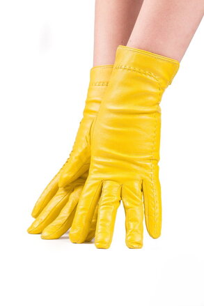 Damen Lederhandschuhe mit Wellenlinie gelb