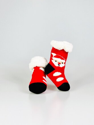 Teplé ponožky pre babätká červené s mikulášom L024