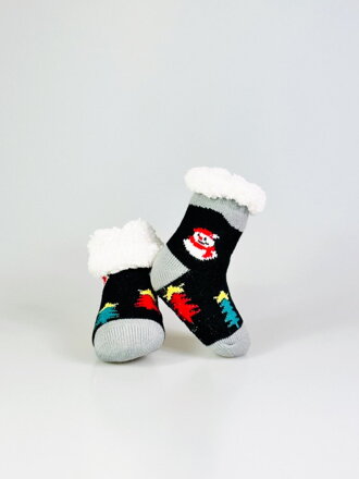 Roztomilé ponožky pre babätká L024 čierne so snehuliakom
