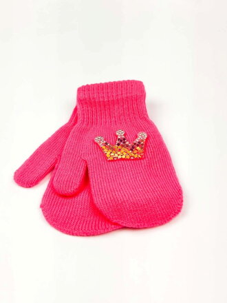 Gestrickte Handschuhe mit KRONE in rosa Farbe