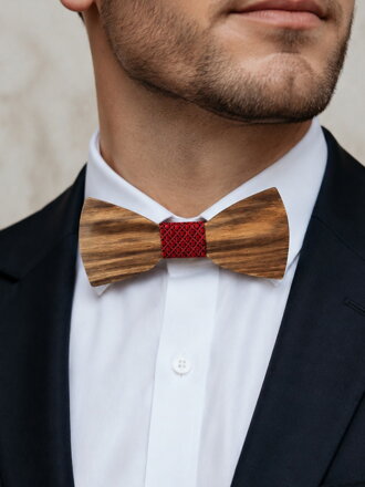 Herren-Fliege aus Holz mit roten Details